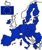 Leichte Sprache Bild: Der Kontinent Europa, die europäischen Länder sind blau eingefärbt