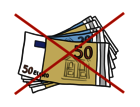 Leichte Sprache Bild: Ein Stapel Geldscheine, das Bild ist mit einem roten Kreuz durchgestrichen