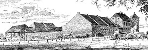 Zeichnung des Haus Bürgel aus südöstlicher Perspektive