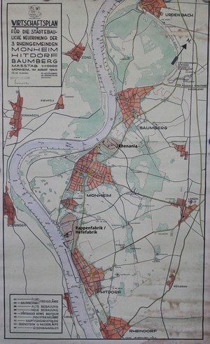 Ein Wirtschaftsplan von Monheim, Baumberg und Hitdorf, darauf sind die großen Industrieflächen eingezeichnet