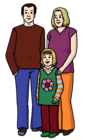 Leichte Sprache Bild: Zwei Erwachsene stehen hinter einem Kind