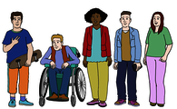 Leichte Sprache Bild: Eine Gruppe Jugendliche mit und ohne Behinderungen