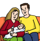 Leichte Sprache Bild: Ein Elternpaar mit einem Baby