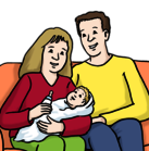 Leichte Sprache Bild: Ein Elternpaar mit einem Baby
