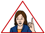 Leichte Sprache Bild: Frau mit erhobenem Zeigefinger in einem roten Dreieck