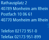 Screenshot Fußzeile Kontaktinformationen der Stadt: Adresse, Postfach, Telefonnummer und Telefax