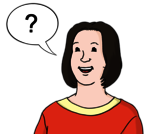 Leichte Sprache Bild: Eine Frau, über ihrem Kopf eine Denkblase mit einem Fragezeichen