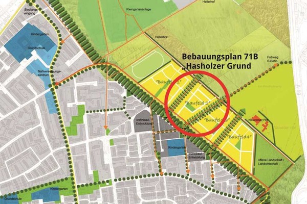 Auf Baufeld 1, am Waldbeerenberg, werden bereits ein Kunstrasen-Fußballplatz und verschiedene Wohnungen realisiert. Jetzt beginnen die Planungen für das zweite Baufeld.