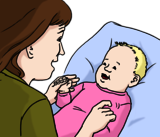 Leichte Sprache Bild: Eine Frau spielt mit einem Baby