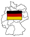 Leichte Sprache Bild: Der Umriss von Deutschland, in der Mitte die deutsche Flagge