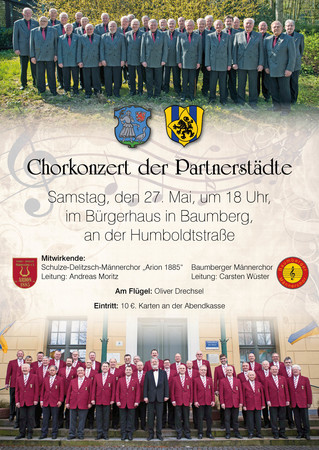 Der Schulze-Delitzsch- und der Baumberger Männerchor laden am Stadtfest-Samstag gemeinsam zum Chorkonzert der Partnerstädte ein. 