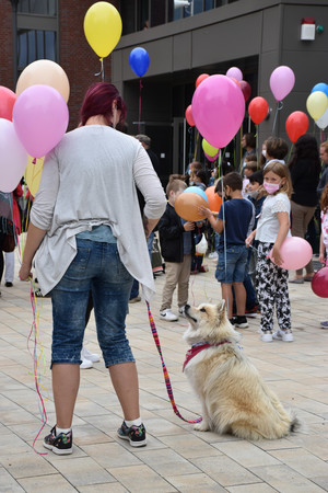 Auch Schulhund Bonnie feierte mit Ballon mit.