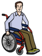 Leichte Sprache Bild: Mann im Rollstuhl