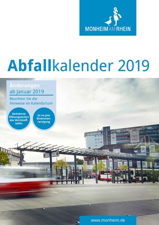 Der Abfallkalender für 2019 wird in diesen Tagen per Post verteilt. Titelfoto: Stadt Monheim am Rhein