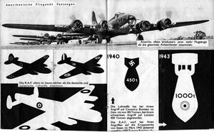Eine alliierte Propagandaschrift aus dem Jahr 1943 stellt die Flugzeug- und Bombenkapazitäten von Amerikanern und Briten denen der Deutschen gegenüber