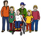 Leichte Sprache Bild: Eine Gruppe von Kindern mit und ohne Behinderungen