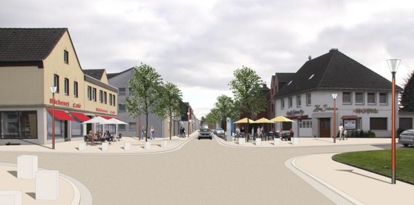 Einen Vorgeschmack, wie die fertige Hauptstraße am Ende aussieht, gibt es am 2. Juli auf dem Baustellenfest. Grafik: Planungsgruppe MWM Aachen