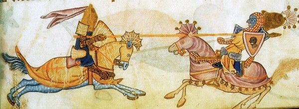 Auf dieser Abbildung besiegt Richard Löwenherz den Sultan Saladin im ritterlichen Zweikampf. Quelle: Miniatur aus dem „Luttrell-Psalter“, 14. Jh., British Library
