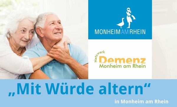 Unter dem Titel „Mit Würde altern“ organisiert das Monheimer Netzwerk Demenz verschiedene Veranstaltungen. Flyerausschnitt: Stadt Monheim am Rhein