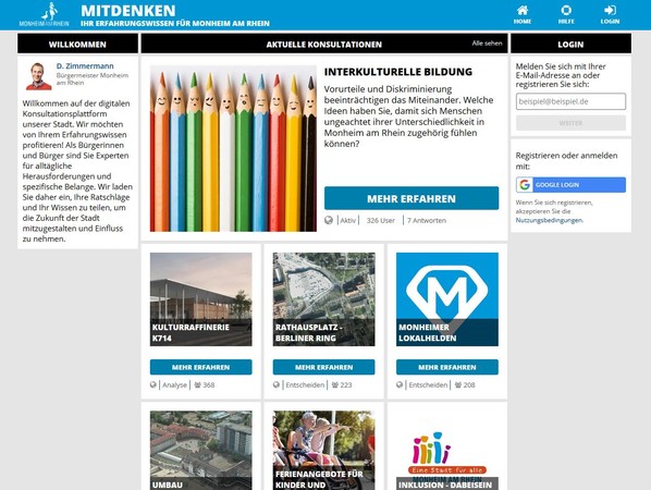 Auf der städtischen Mitdenken-Plattform ist jetzt die Konsultation zur Interkulturellen Bildung gestartet. Screenshot: Stadt Monheim am Rhein