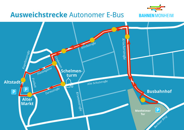 Ab Herbst fährt der Autonome Bus zunächst die Ausweichstrecke über die Krischerstraße.