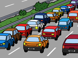 Leichte Sprache Bild: Viele Autos auf einer Autobahn