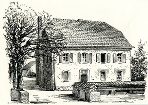 Zeichnung der evangelischen Schule an der Grabenstraße