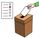 Leichte Sprache Bild: Eine Hand steckt einen Wahlzettel in eine Wahlurne