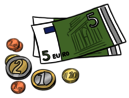 Leichte Sprache Bild: Ein paar Münzen und zwei Fünf-Euro-Scheine