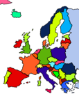 Leichte Sprache Bild: Eine stilisierte Landkarte von Europa, die Länder haben unterschiedliche Farben