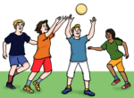 Leichte Sprache Bild: Mehrere Jugendliche spielen mit einem Ball