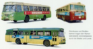 Ein altes Werbeplakat zeigt drei Busse aus den 60er Jahren