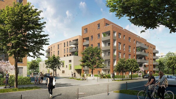 Die Wohnungen sind mit Fußbodenheizung, Kinderwagenräumen und bodentiefen Fenstern für viel Tageslicht ausgestattet. Alle Einheiten sind barrierefrei erreichbar. Visualisierung: Konrath und Wennemar Architekten und Ingenieure 