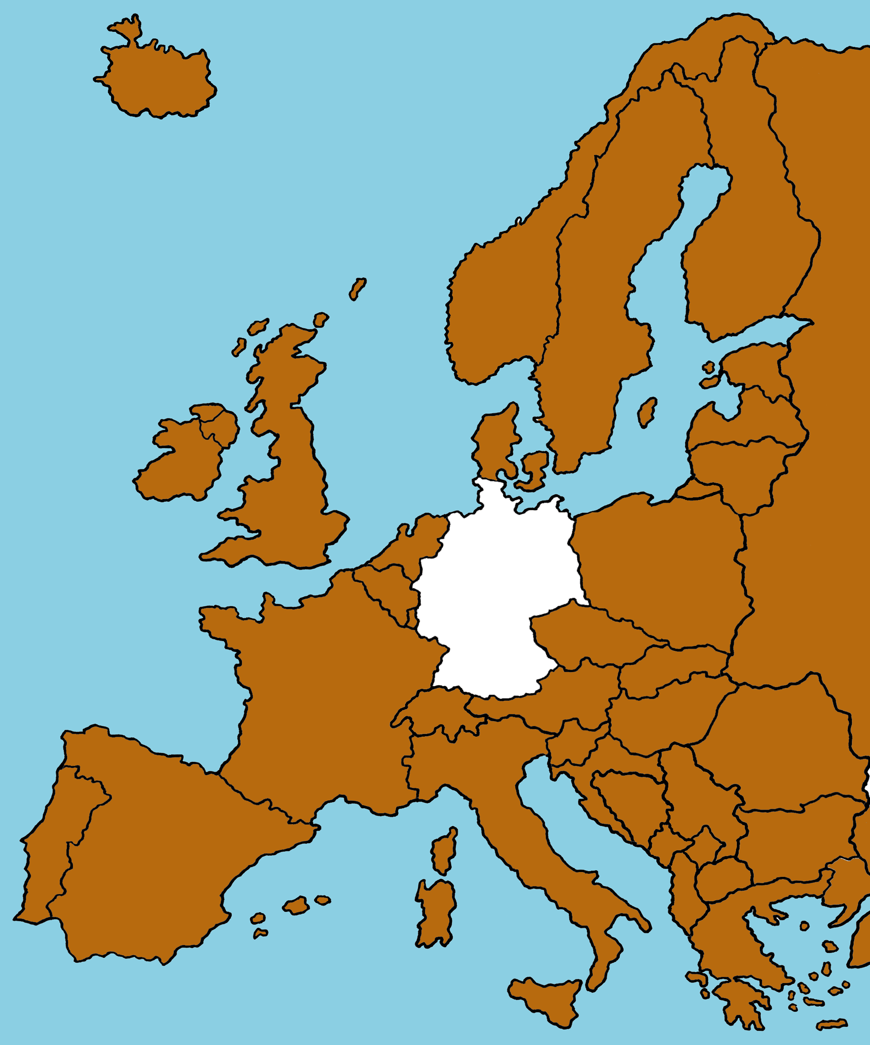 Leichte Sprache Text: Eine Karte von Europa, Deutschland ist weiß eingefärbt, die übrigen Länder ocker