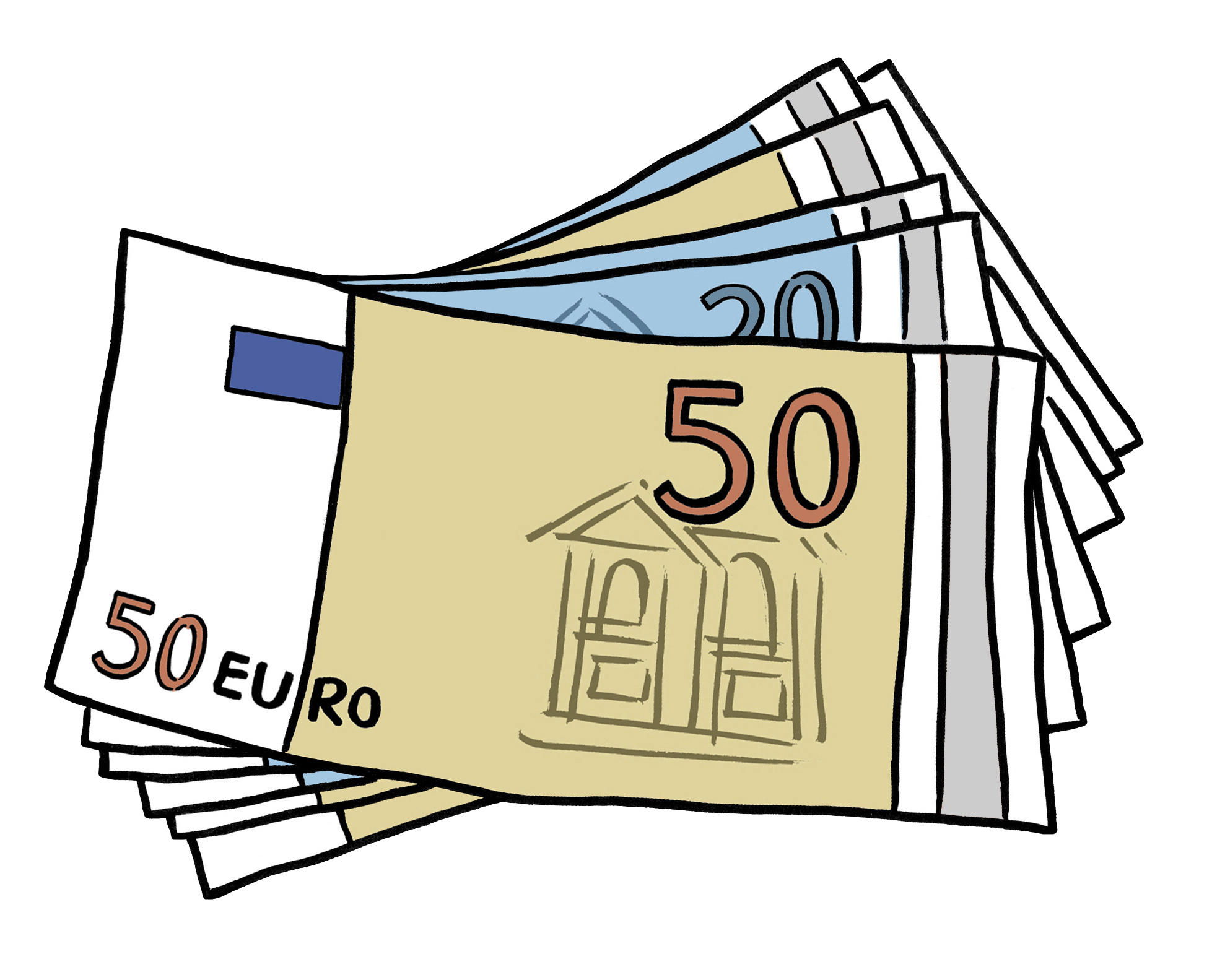 Leichte Sprache Bild: Viele Geldscheine auf einem Stapel