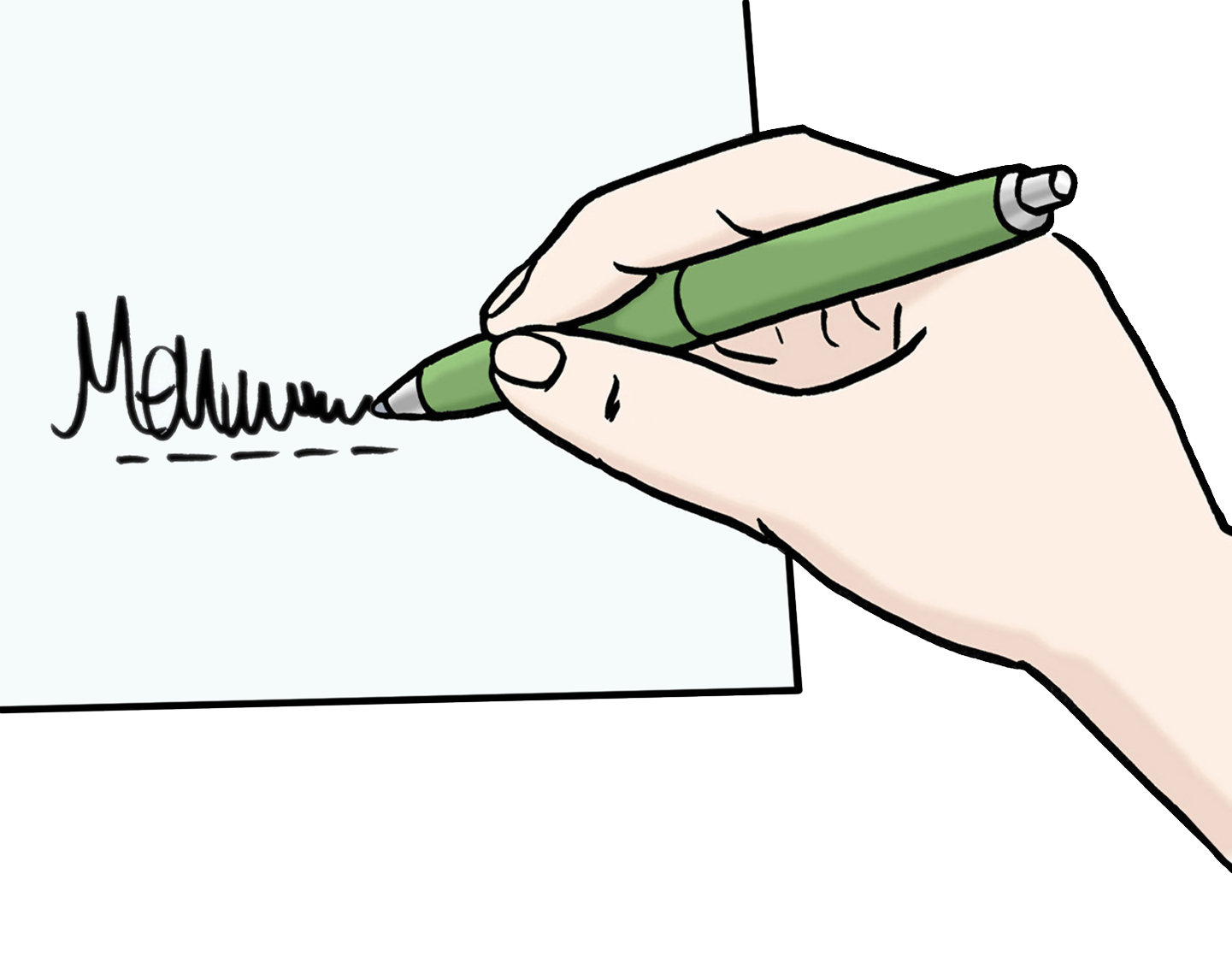 Leichte Sprache Bild: Eine Hand mit Stift unterschreibt ein Dokument