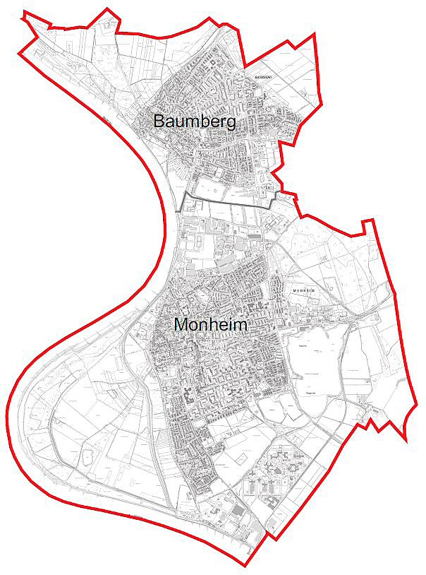 Grafik des Monheimer Stadtgebiets